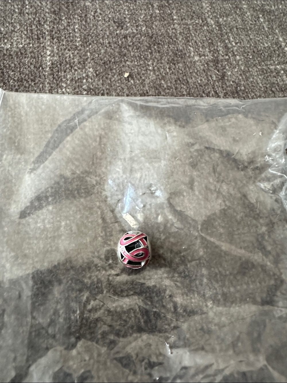 Pink breast cancer ribbon Swirl Bead Charm